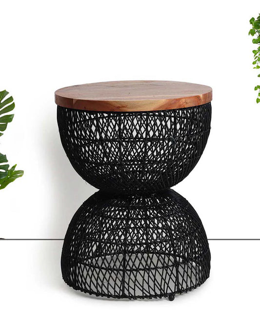 Black Rattan Stool for Home Styling and Corner Display