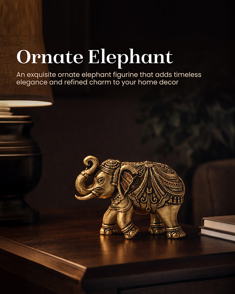 Decorative Brass Elephant Figurine Showpiece for Shelves and Altars