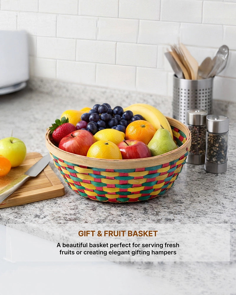 Durable Bamboo Fruit and Vegetable Basket for Kitchen Countertops