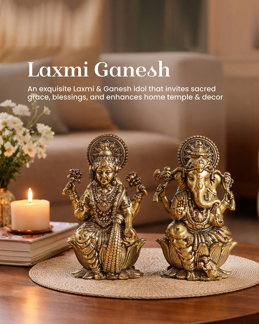 Pure Brass Laxmi Ganesh Ji Idol Set for Traditional Pooja & Showpiece