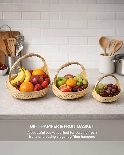 Handwoven Bamboo Baskets with Handles for Kitchen and Home Organization (Set of 3)