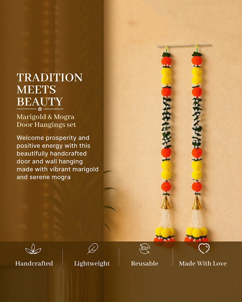 Artificial Marigold Mogra Flower Toran Set of 2 for Door & Wall Décor