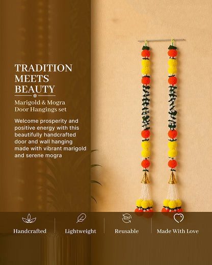 Artificial Marigold Mogra Flower Toran Set of 2 for Door & Wall Décor