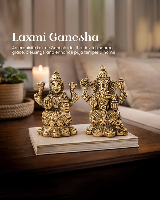 Pure Brass Laxmi Ganesh Idol Set Auspicious God Idol for Home Pooja