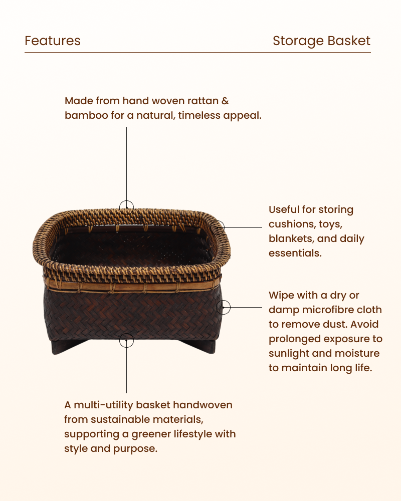 Rattan Woven Basket for Bedroom, Bathroom, Storage