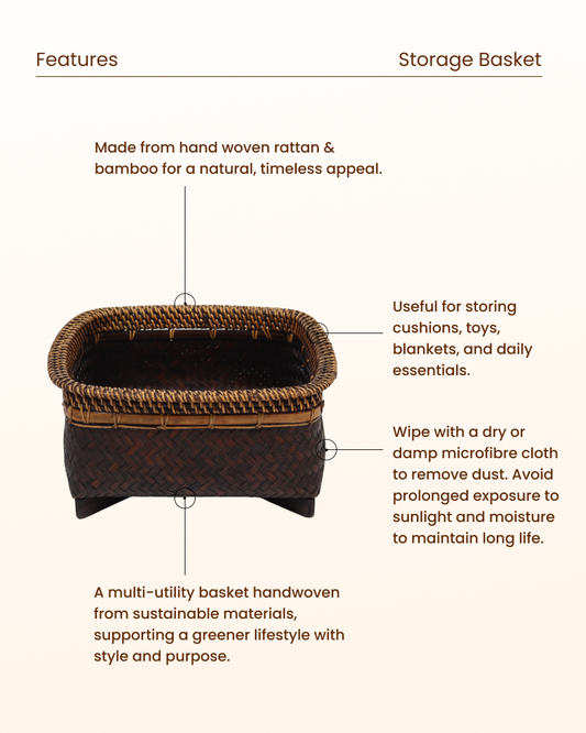 Rattan Woven Basket for Bedroom, Bathroom, Storage