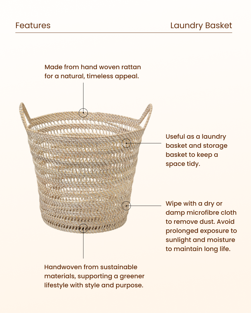 Rattan Laundry Basket with Handles for Home and Bathroom