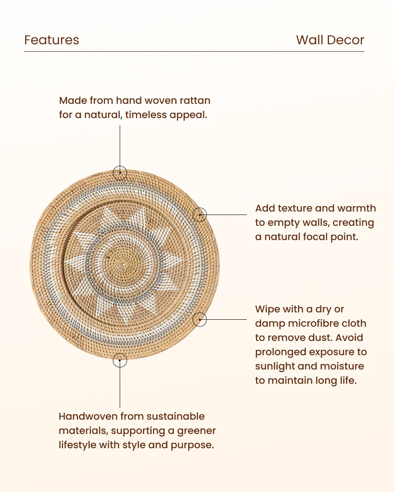 Handcrafted Rattan Wall Decor Accent for Living Room