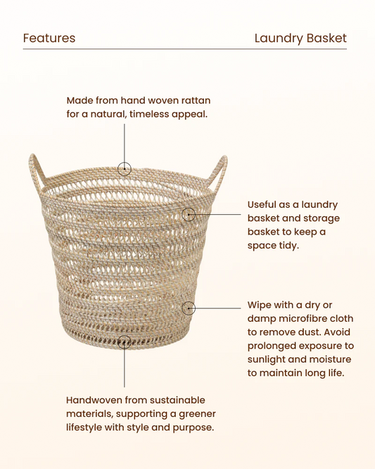 Rattan Laundry Basket with Handles for Home and Bathroom