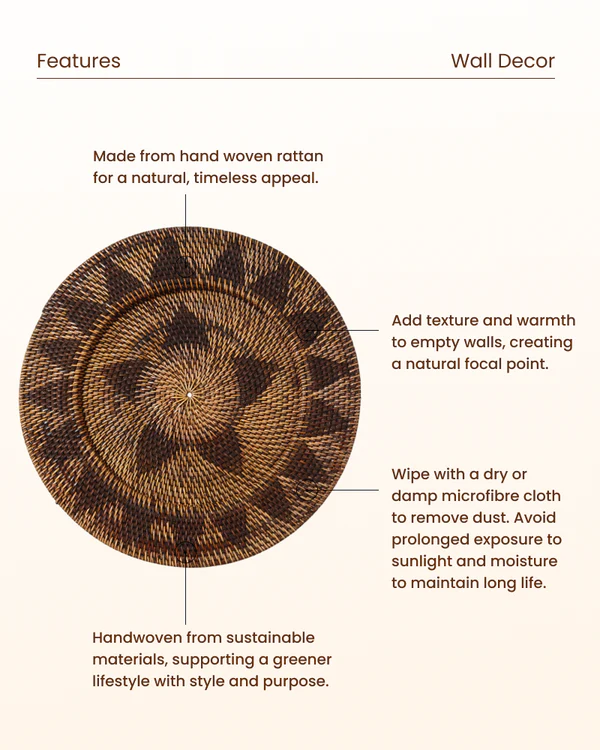 Boho Style Rattan Wall Plate for Gallery Arrangement