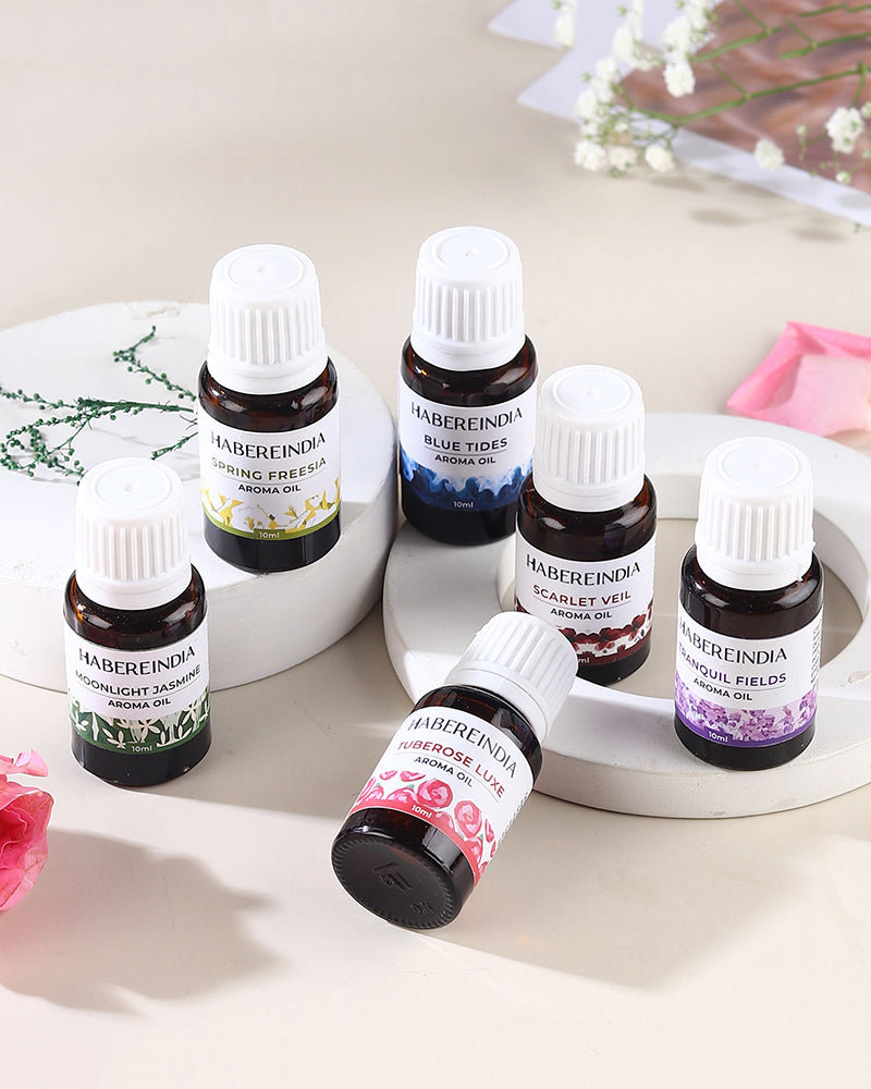 Aroma Oil Collection of 6 Fragrances for Meditation, Spa, and Gifting
