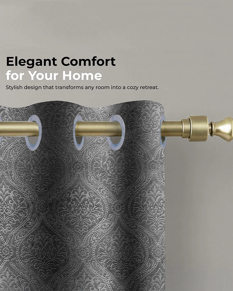Velvet Eyelet Door Curtain (Grey, Textured, 7 ft)