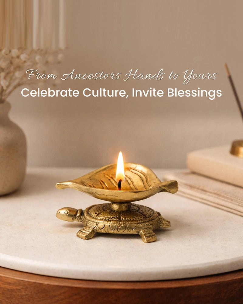 Decorative Brass Turtle Oil Lamp Diya for Puja and Festive Decor