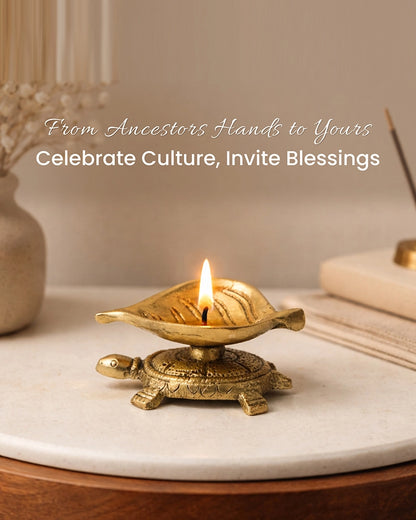 Decorative Brass Turtle Oil Lamp Diya for Puja and Festive Decor