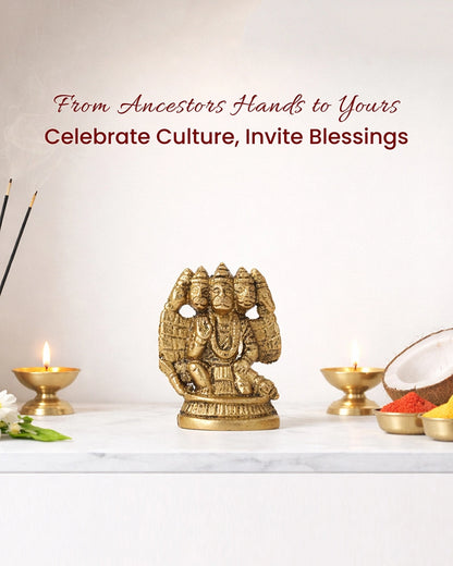 Pure Brass Panchmukhi Hanuman Ji Idol for Pooja and Home Decoration