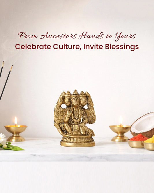 Pure Brass Panchmukhi Hanuman Ji Idol for Pooja and Home Decoration