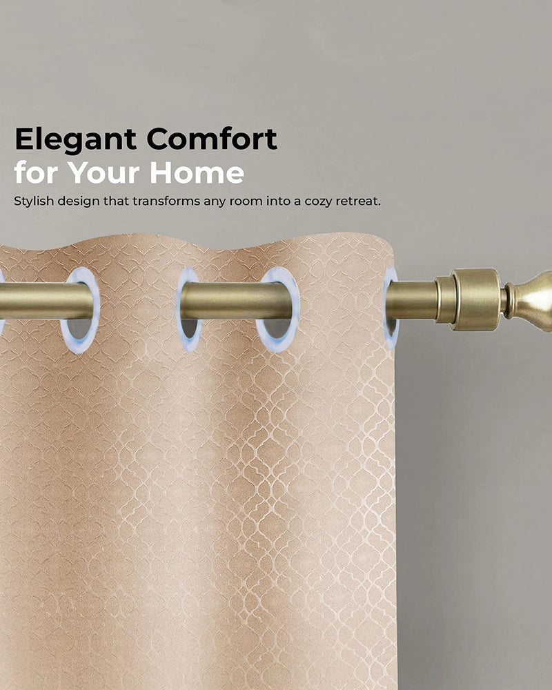 Textured Polyester Eyelet Curtain for Doors (Beige, 7 ft)