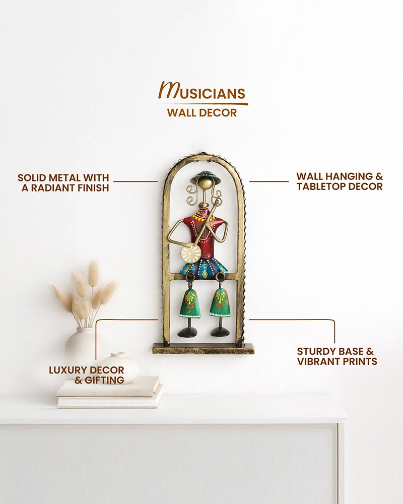 Habereindia Handcrafted Veena Folk Musician Iron Arch Frame Showpiece