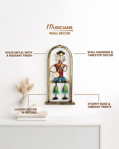 Habereindia Handcrafted Veena Folk Musician Iron Arch Frame Showpiece