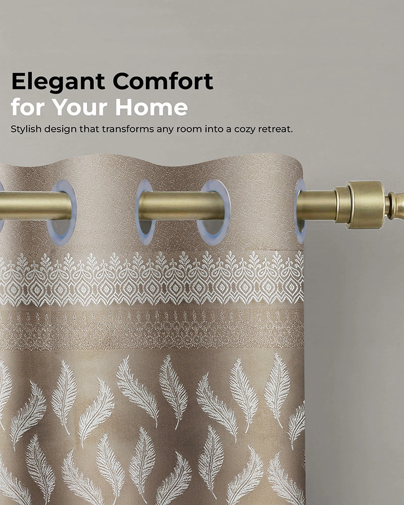 Jacquard Door Curtain with Eyelets (Beige, 7 ft)