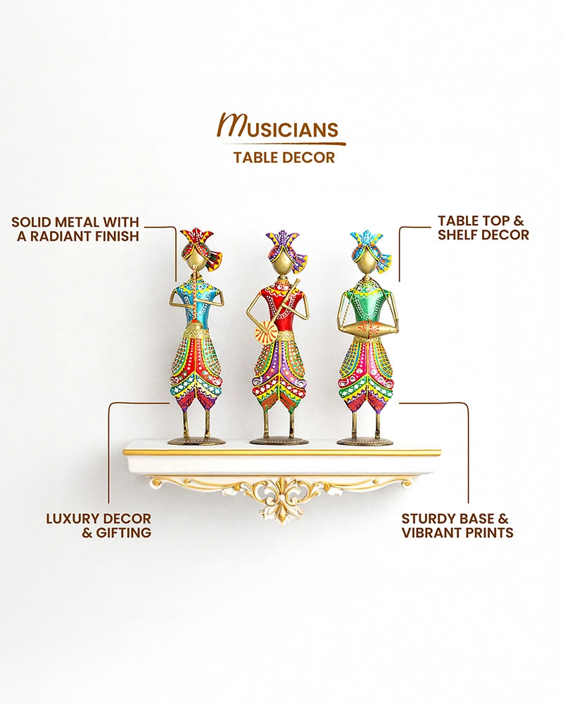 Handcrafted Rajasthani Folk Musician Figurine Set of 3 Home Decor