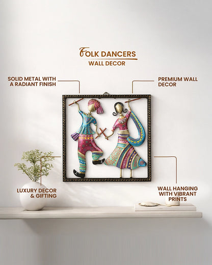 Handcrafted Metal Dandiya Folk Dance Couple Wall Art Showpiece
