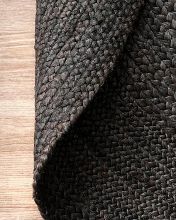 Handwoven Natural Black Round Jute Carpet For Living Room