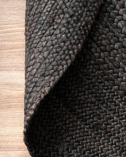 Handwoven Natural Black Round Jute Carpet For Living Room