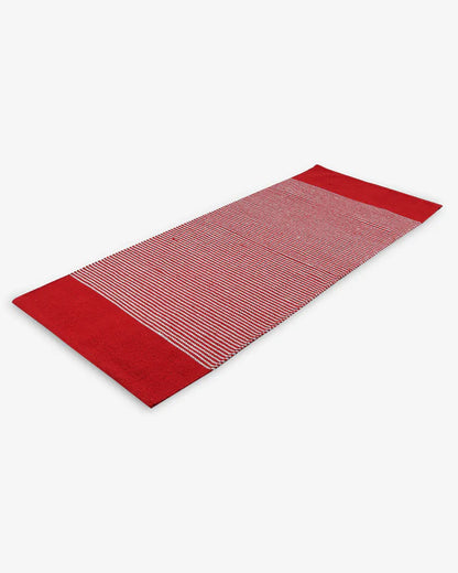Natural Red Handloom Cotton Bedside Runner For Bedroom And Living Area