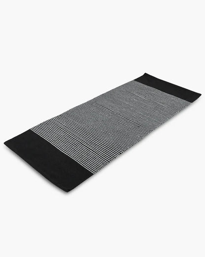 Natural Navy Blue Handloom Cotton Bedside Runner For Bedroom And Living Area