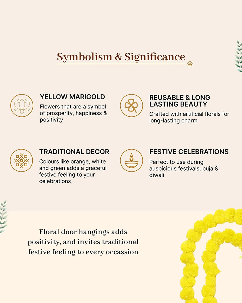 Artificial Marigold Bandhanwar Set of 5 for Pooja, Wedding & Festive Décor