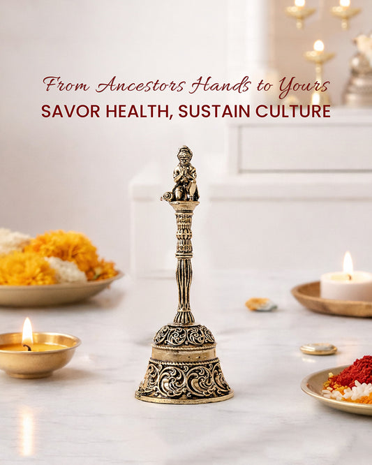 Traditional Brass Pooja Bell with Hanuman Idol for Home Temple