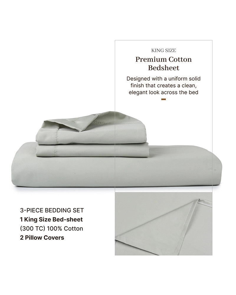 Grey King Size Cotton Bedsheet 300 Thread Count with 2 Pillow Covers