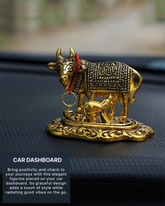 Kamdhenu Cow With Calf | Cow Statue With Calf & Gift Article