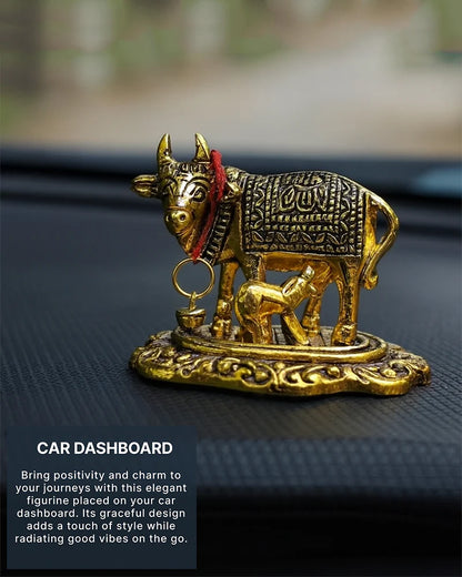 Kamdhenu Cow with Calf Statue, Decorative Cow Figurine and Gift Item