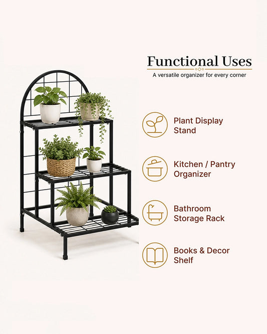 3 Tier Iron Plant Stand with Anti Rust Coating for Balcony and Living Room