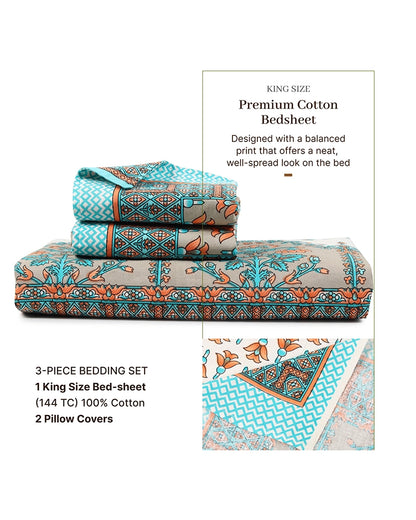 Soft Cotton King Size Bedsheet with Pillow Covers, TC 200 for Master Bedroom & Guest Room