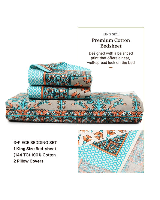 Soft Cotton King Size Bedsheet with Pillow Covers, TC 200 for Master Bedroom & Guest Room
