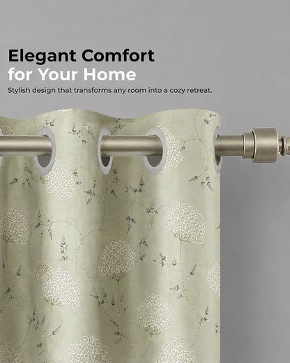 Elegant Polyester Door Curtain with Eyelets (Green, 7 ft)