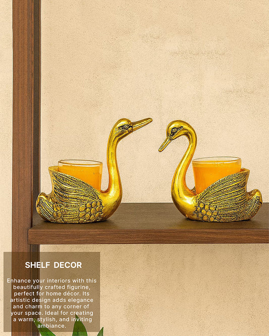 Set of 2 Swan Candle Holder for Home Decor | Tealight Holder | Metal Swan Tealight Holder Showpiece