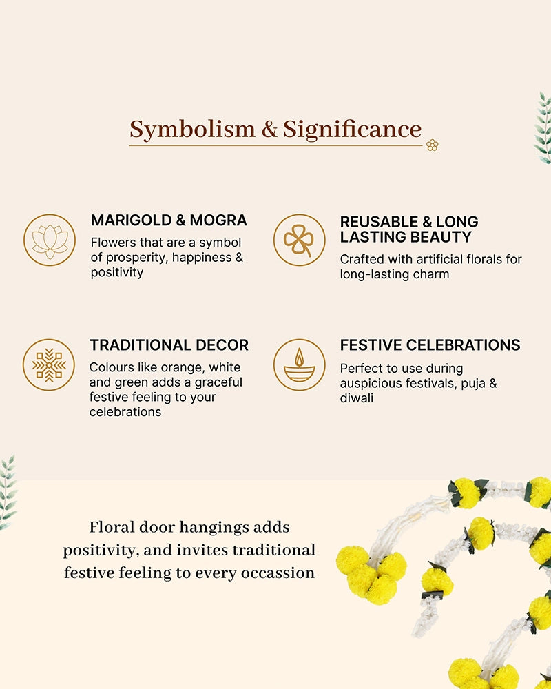 Reusable Marigold Mogra Garland Set of 2 for Pooja & Wedding Décor