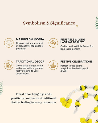Reusable Marigold Mogra Garland Set of 2 for Pooja & Wedding Décor