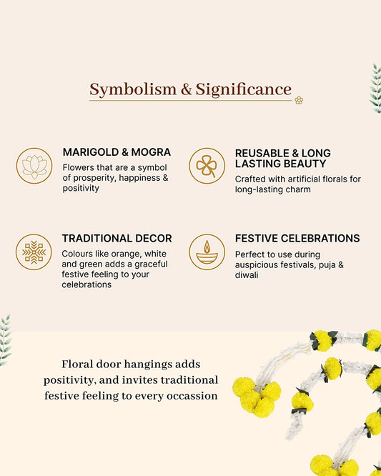 Reusable Marigold Mogra Garland Set of 2 for Pooja & Wedding Décor