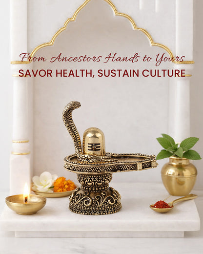 Brass Shivling with Naga Snake Idol Perfect for Pooja and Gifting