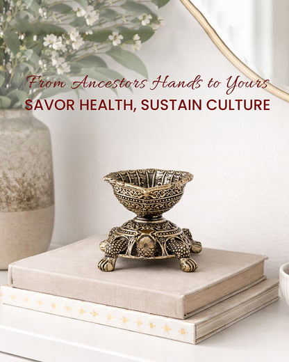 Pure Brass Turtle Diya for Pooja, Home Decor, and Diwali Lighting