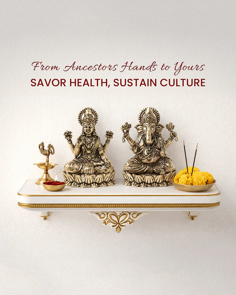Lakshmi Ji & Ganesha Brass God Idol Set for Pooja, Home Decoration & Auspicious Showpiece