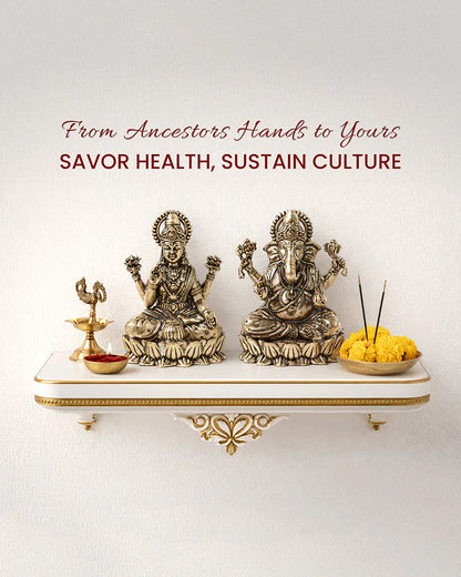 Lakshmi Ji & Ganesha Brass God Idol Set for Pooja, Home Decoration & Auspicious Showpiece