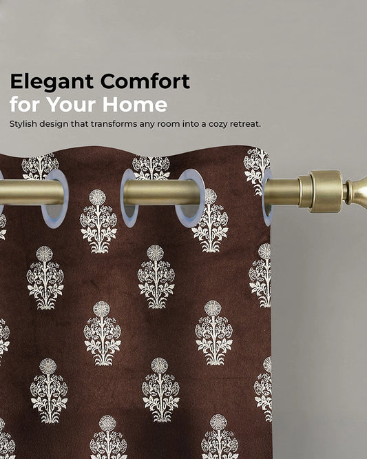 Decorative Velvet Door Curtain (Brown, 7 ft)