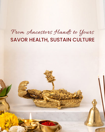Lord Vishnu Brass Idol on Sheshnag with Shivling and Brahma ji for Pooja