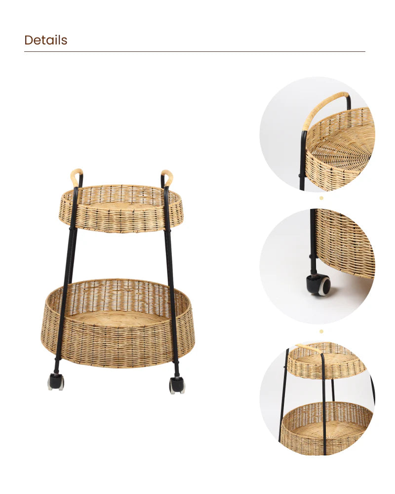 Handcrafted Rattan Trolley for Fruits and Vegetables – Home & Kitchen Use